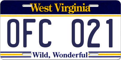 WV license plate OFC021