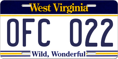 WV license plate OFC022