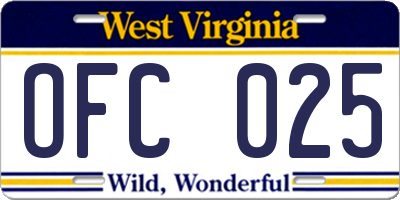 WV license plate OFC025