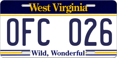 WV license plate OFC026