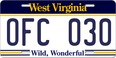 WV license plate OFC030