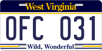 WV license plate OFC031
