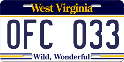WV license plate OFC033