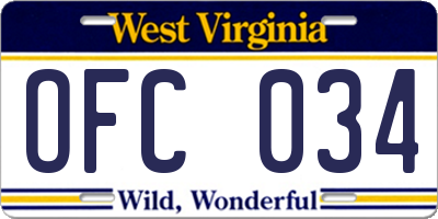 WV license plate OFC034