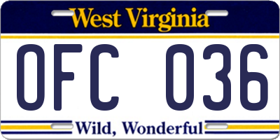 WV license plate OFC036