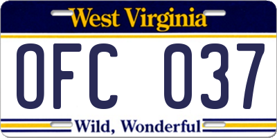 WV license plate OFC037