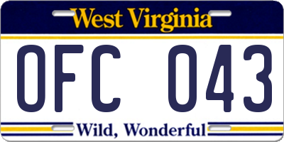 WV license plate OFC043