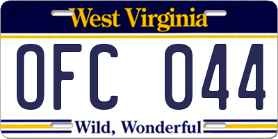 WV license plate OFC044