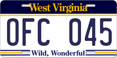 WV license plate OFC045