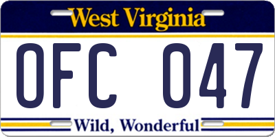 WV license plate OFC047
