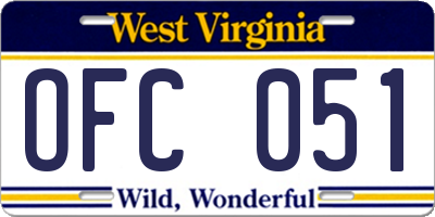 WV license plate OFC051
