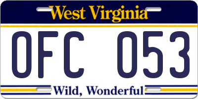 WV license plate OFC053