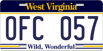 WV license plate OFC057