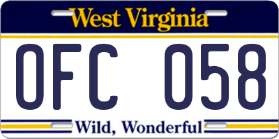 WV license plate OFC058