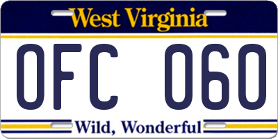 WV license plate OFC060