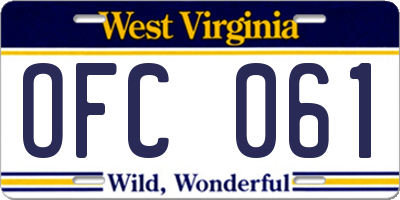 WV license plate OFC061