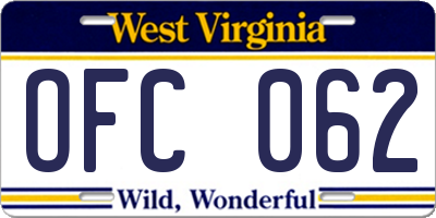 WV license plate OFC062