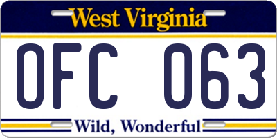 WV license plate OFC063