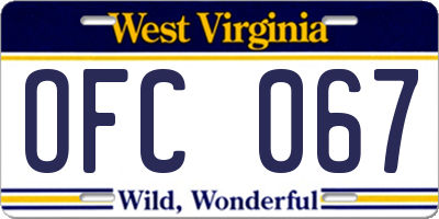 WV license plate OFC067