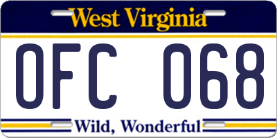 WV license plate OFC068