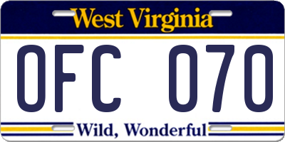 WV license plate OFC070