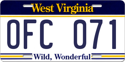 WV license plate OFC071