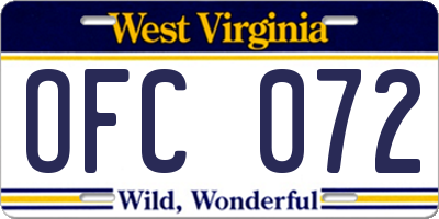 WV license plate OFC072
