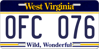 WV license plate OFC076