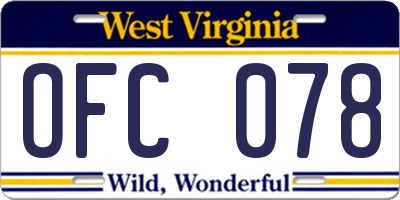 WV license plate OFC078
