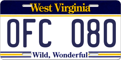 WV license plate OFC080