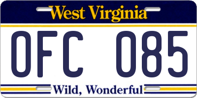 WV license plate OFC085