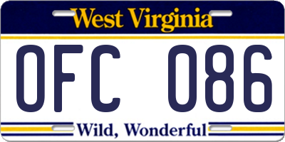 WV license plate OFC086