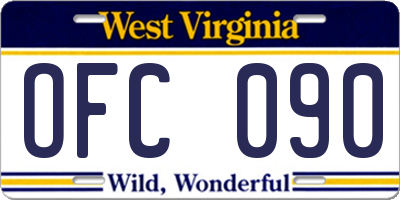 WV license plate OFC090