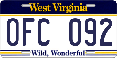 WV license plate OFC092
