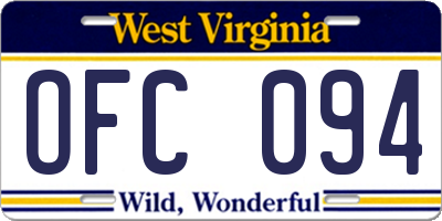 WV license plate OFC094