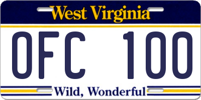 WV license plate OFC100