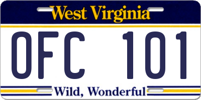 WV license plate OFC101
