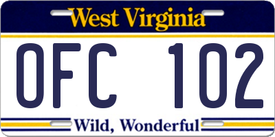 WV license plate OFC102
