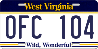 WV license plate OFC104