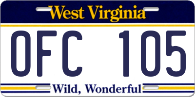 WV license plate OFC105