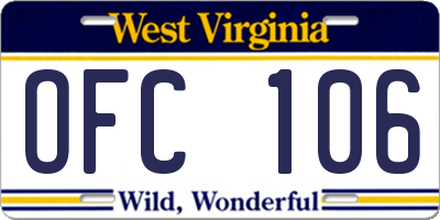 WV license plate OFC106