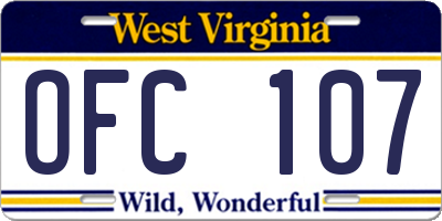 WV license plate OFC107