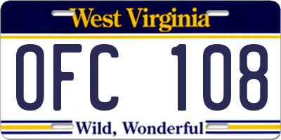 WV license plate OFC108