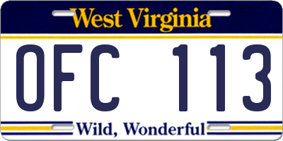 WV license plate OFC113