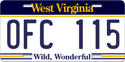 WV license plate OFC115