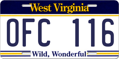 WV license plate OFC116