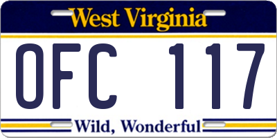 WV license plate OFC117