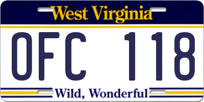 WV license plate OFC118