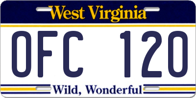 WV license plate OFC120