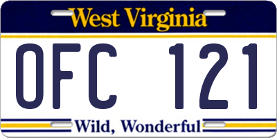 WV license plate OFC121